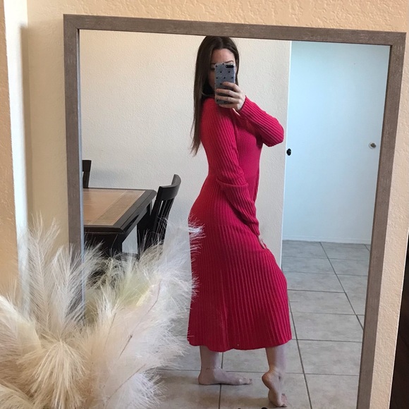 Marc O’Polo Dresses & Skirts - Marc O’Polo Bright Pink Ribbed Long Sleeve Tiered Maxi Dress